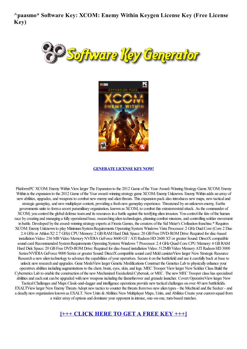 XCOM; Enemy Within Keygen License