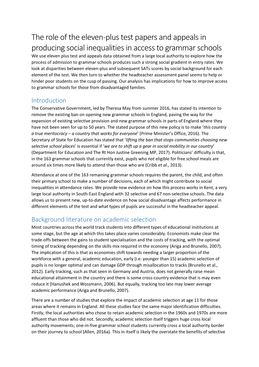 The Role of the Eleven-Plus Test Papers and Appeals in Producing Social Inequalities in Access to Grammar Schools