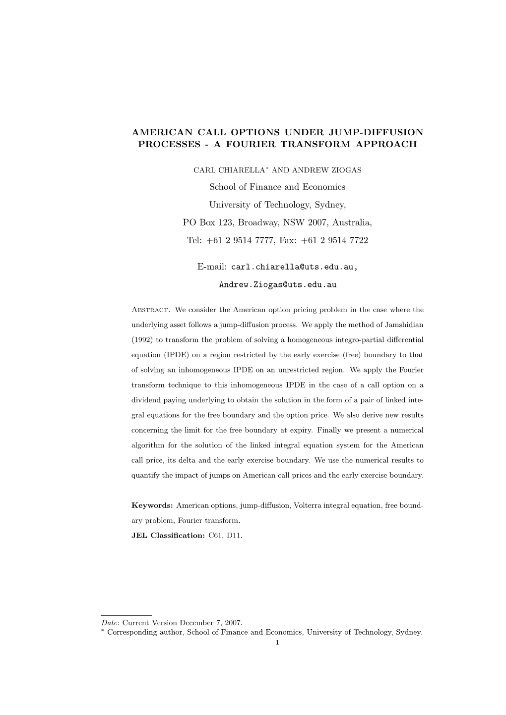 American Call Options Under Jump-Diffusion Processes - a Fourier Transform Approach