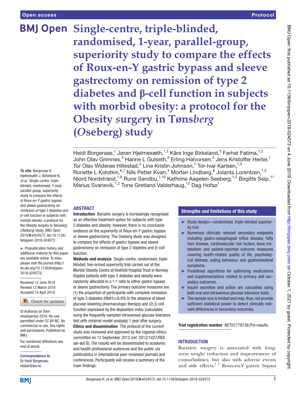 Single-Centre, Triple-Blinded, Randomised, 1-Year, Parallel-Group, Superiority Study to Compare the Effects of Roux-En-Y Gastric