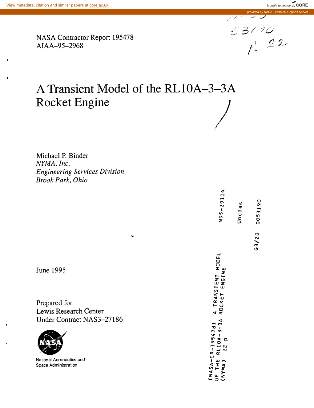 A Transient Model of the RL 10A-3-3A Rocket Engine