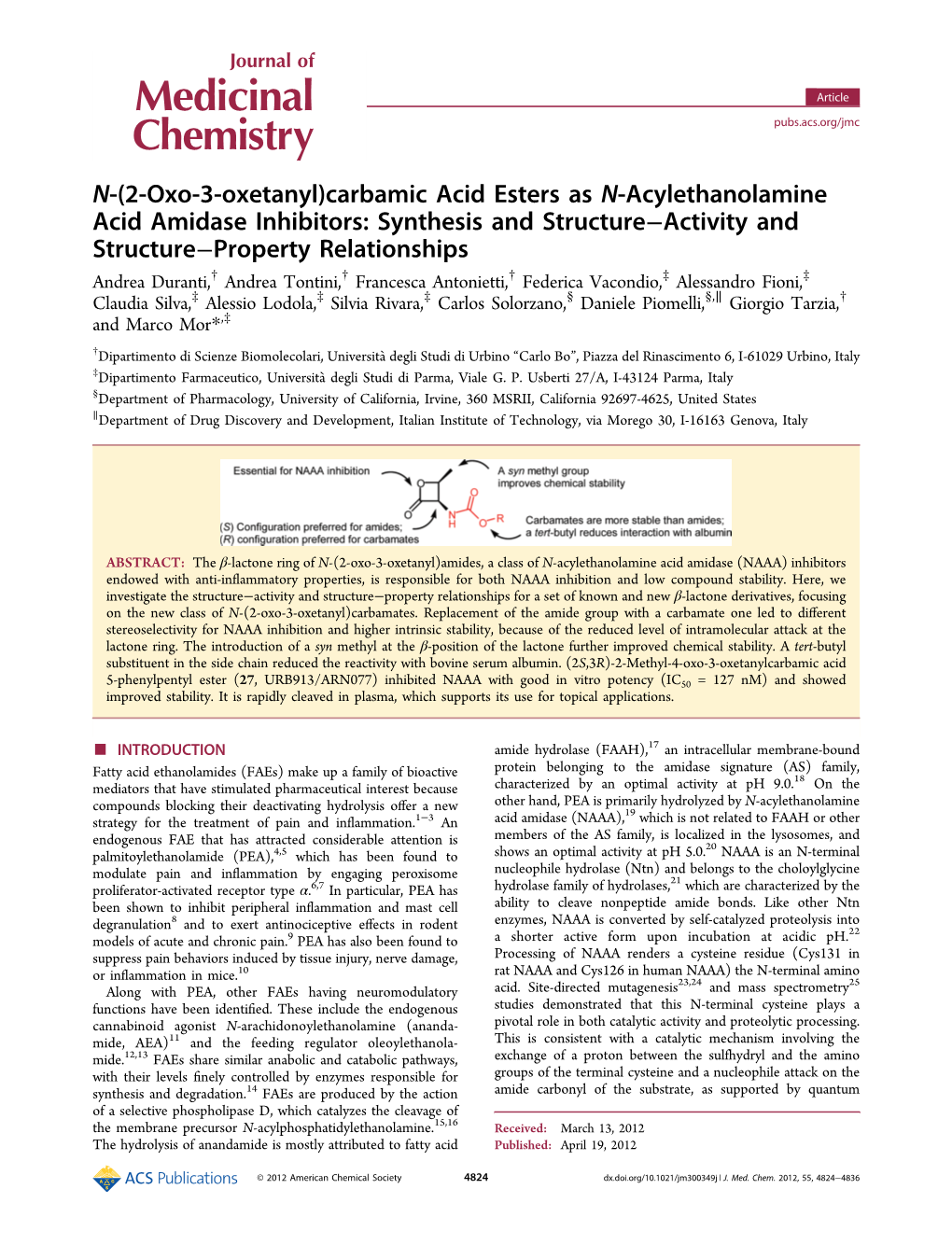 Carbamic Acid Esters As N-Acylethanolamine