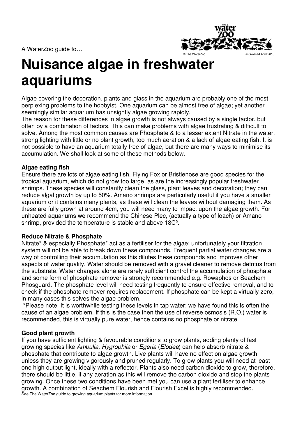 Nuisance Algae in Freshwater Aquariums