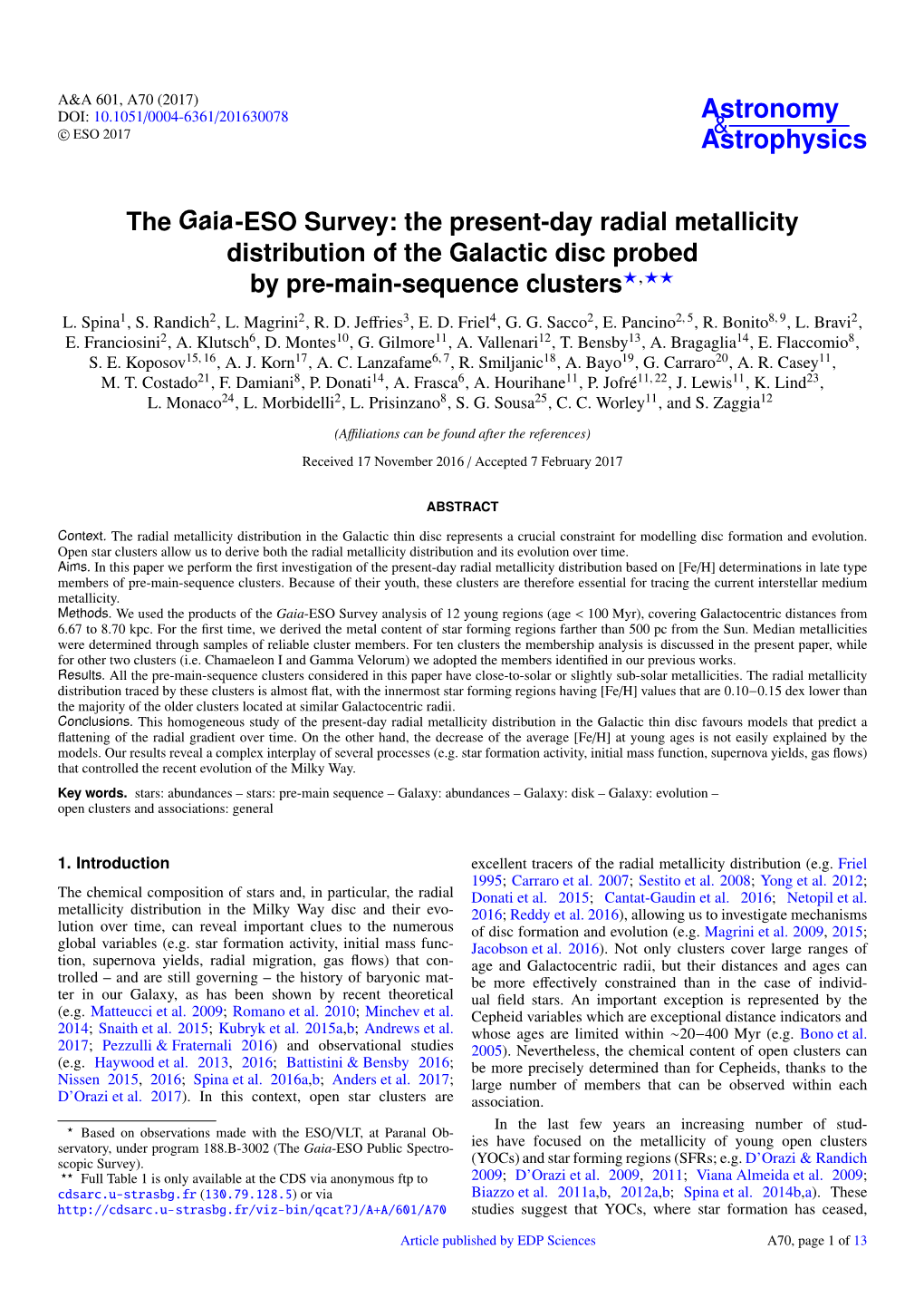 The Gaia-ESO Survey: the Present-Day Radial Metallicity Distribution of the Galactic Disc Probed by Pre-Main-Sequence Clusters?,?? L