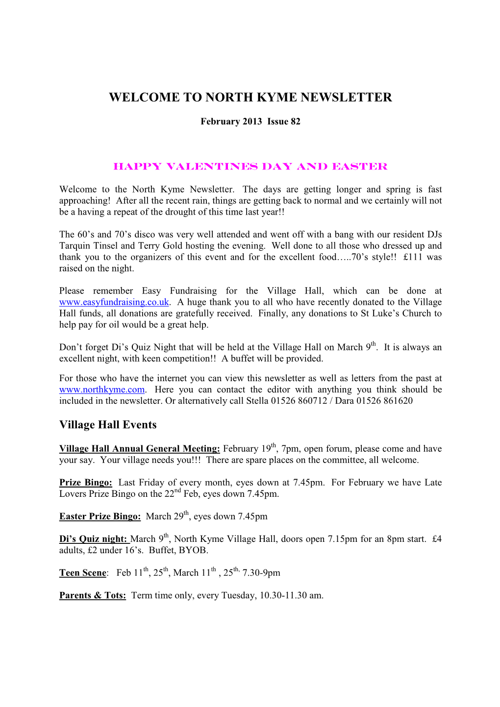 Welcome to North Kyme Newsletter