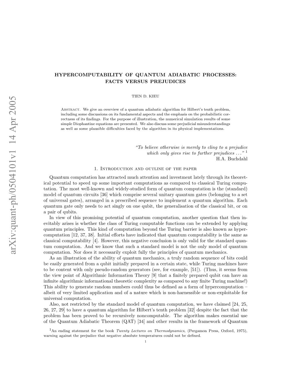 Hypercomputability of Quantum Adiabatic Processes: Fact Versus