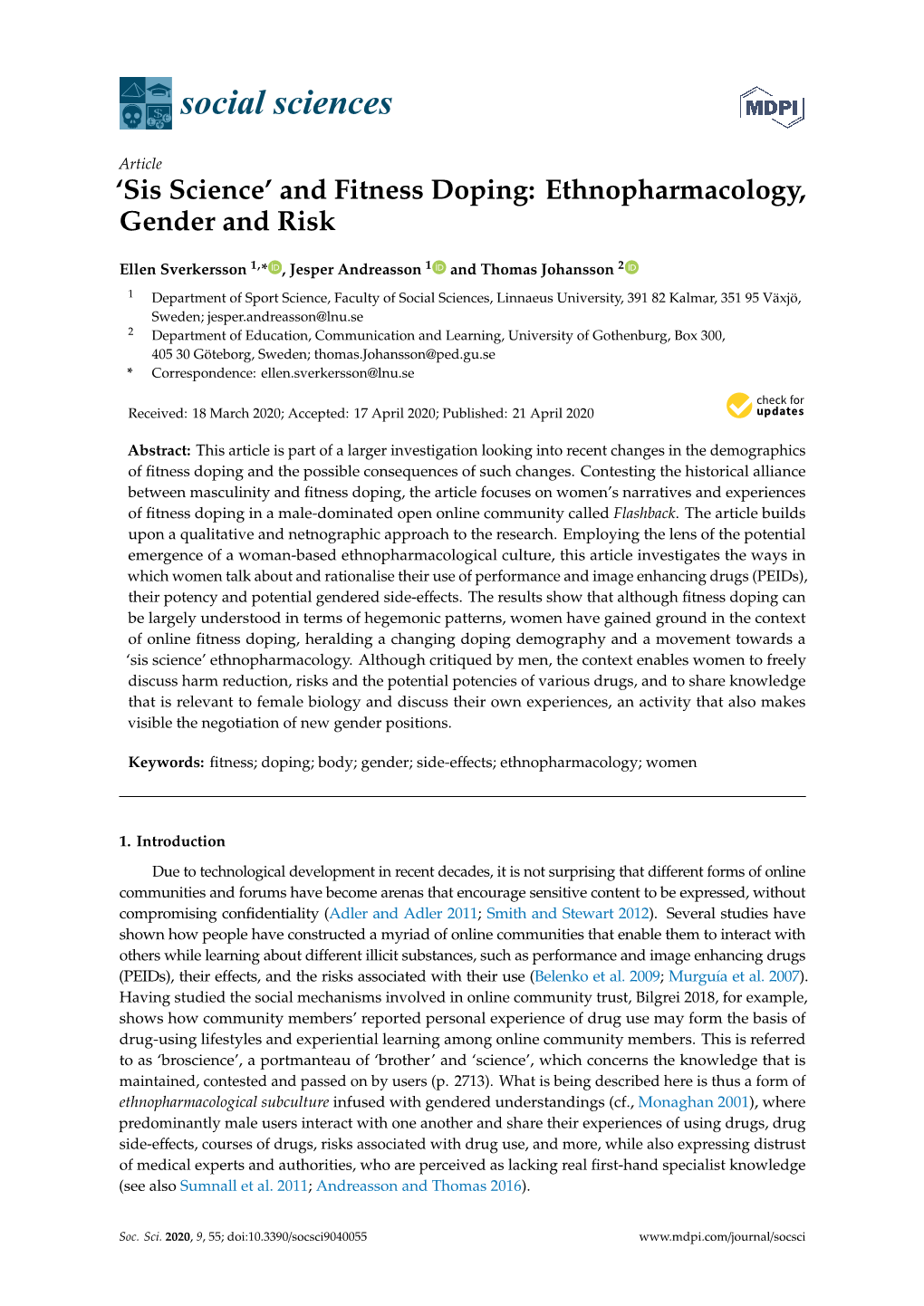 'Sis Science'and Fitness Doping: Ethnopharmacology, Gender And