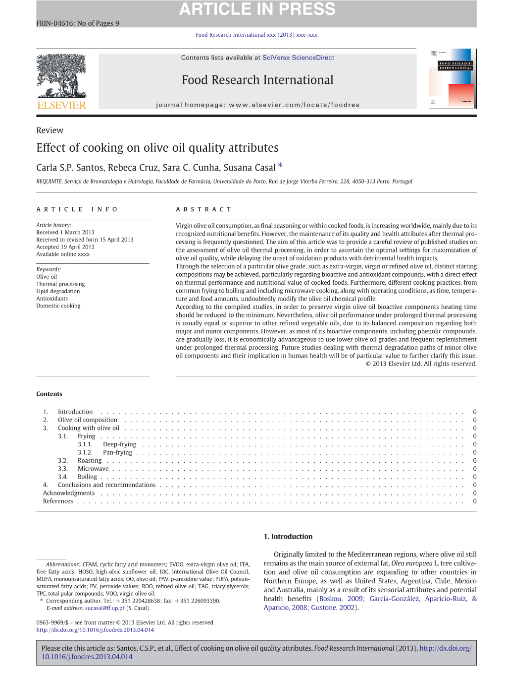 Effect of Cooking on Olive Oil Quality Attributes