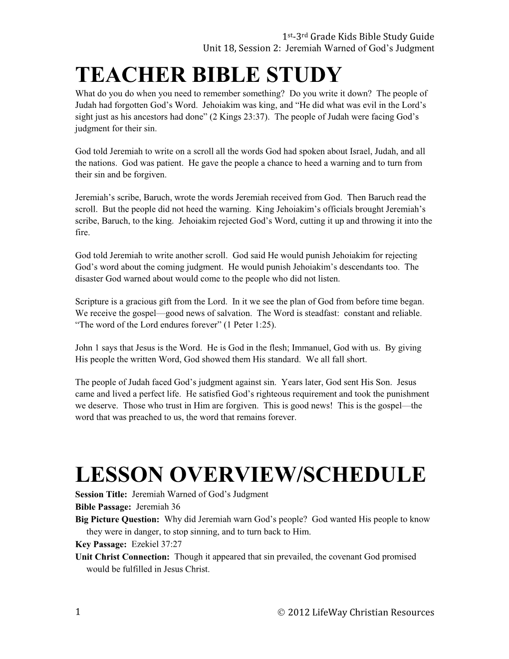 Teacher Bible Study Lesson Overview