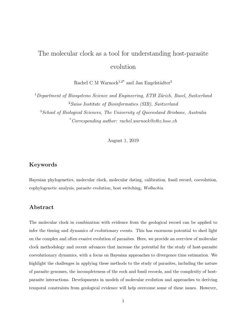 The Molecular Clock As a Tool for Understanding Host-Parasite Evolution