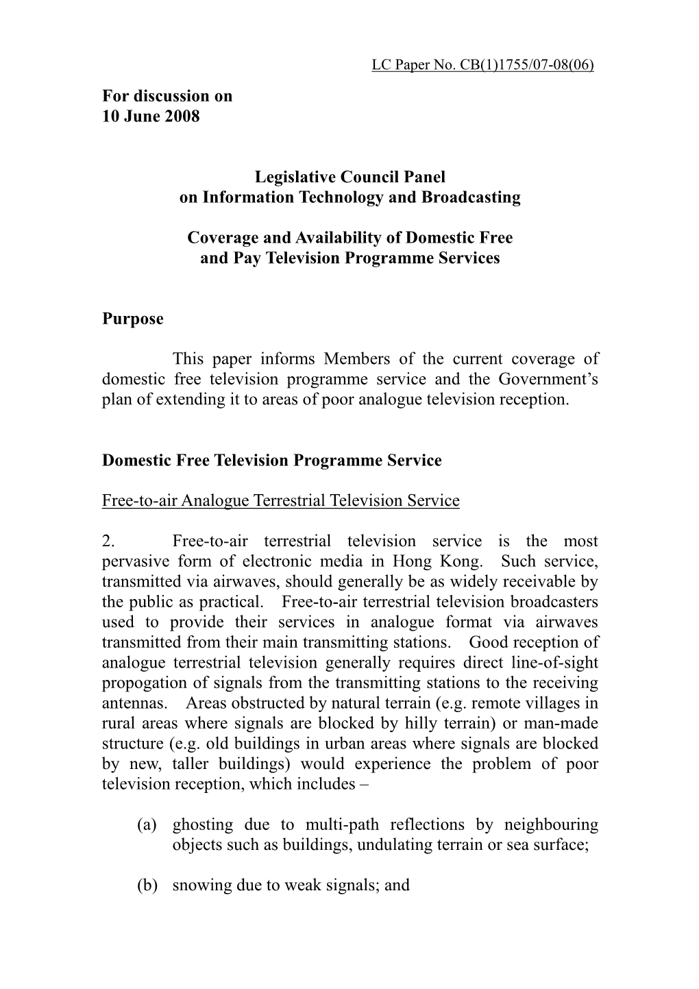 For Discussion on 10 June 2008 Legislative Council Panel On