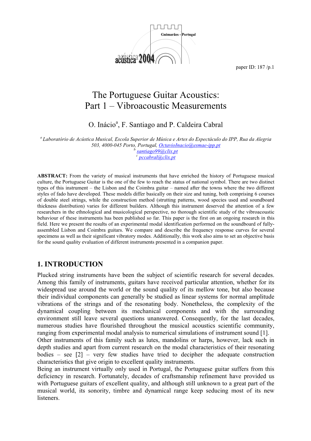 The Portuguese Guitar Acoustics: Part 1 – Vibroacoustic Measurements