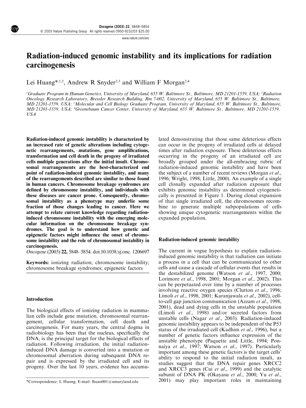 Radiation-Induced Genomic Instability and Its Implications for Radiation Carcinogenesis