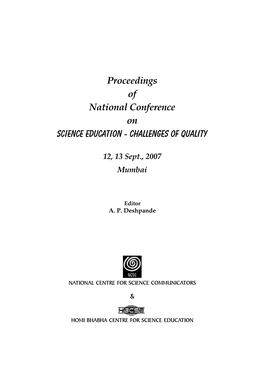 Proceedings of National Conference on Science Education - Challenges of Quality