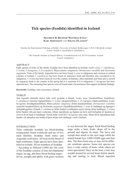 Tick Species (Ixodida) Identified in Iceland