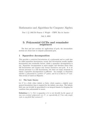 Polynomial Gcds and Remainder Sequences
