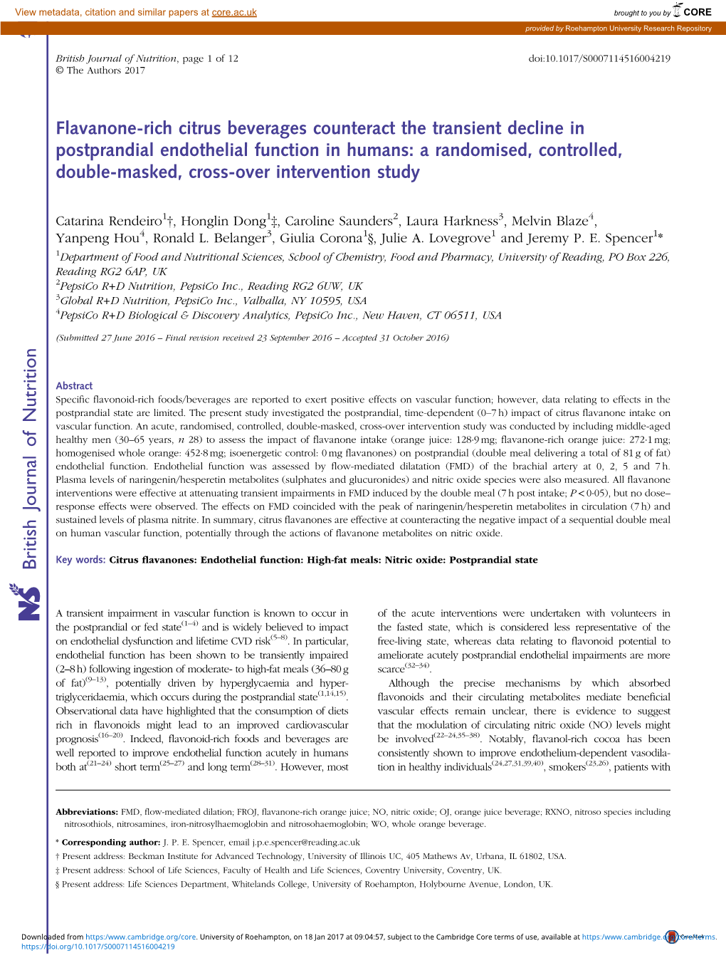 Flavanone-Rich Citrus Beverages Counteract the Transient