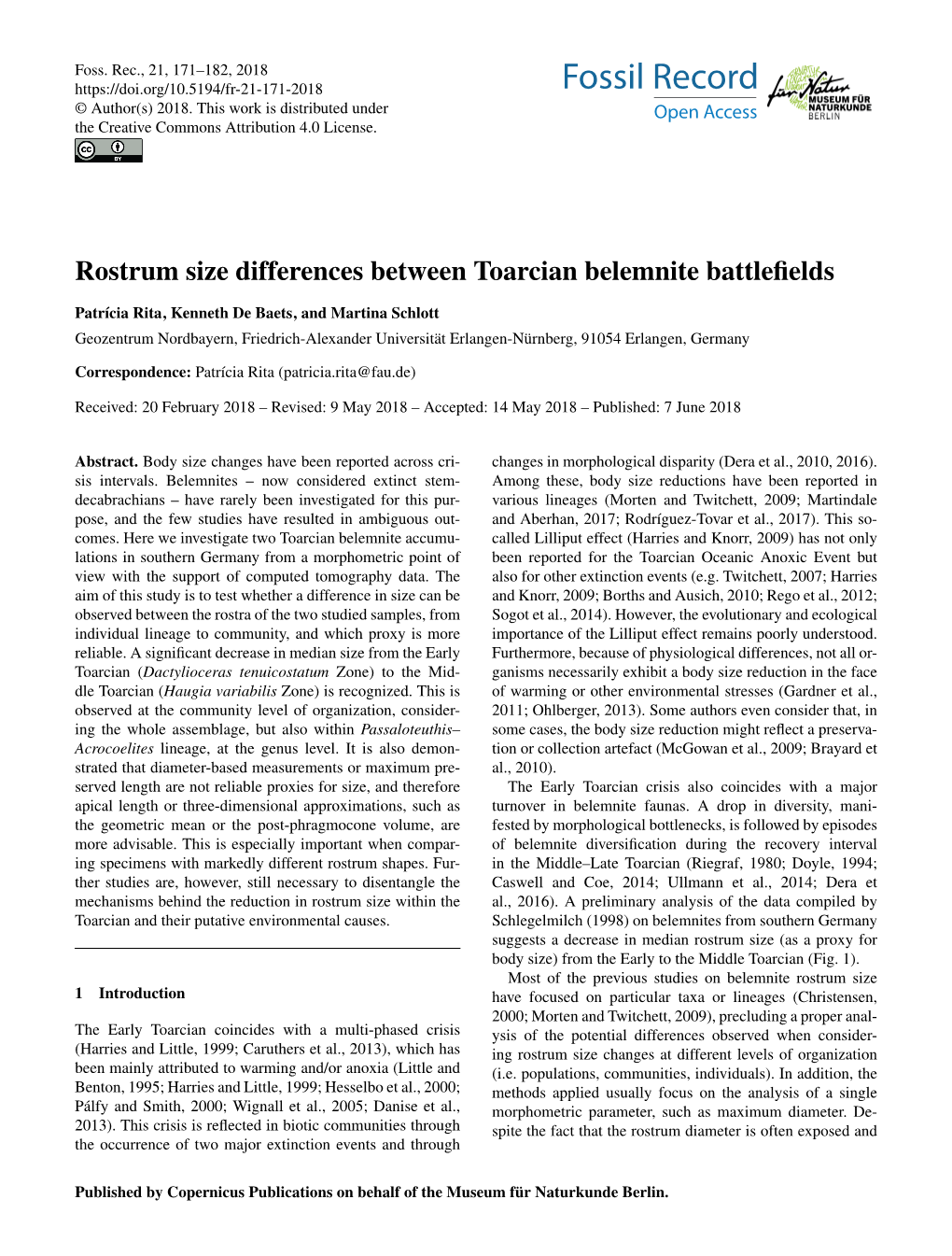 Rostrum Size Differences Between Toarcian Belemnite Battlefields