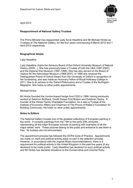 Reappointment of National Gallery Trustees 2012