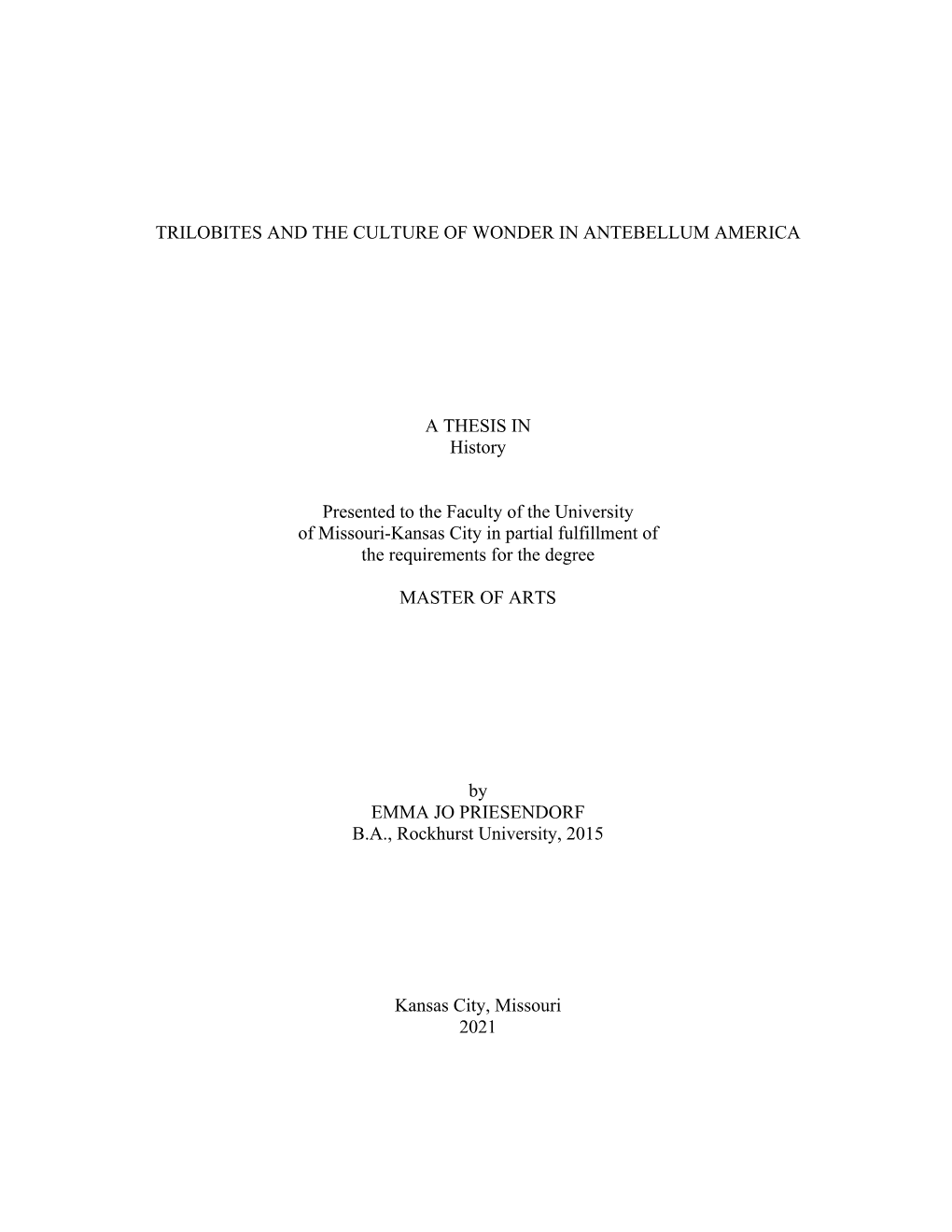 Trilobites and the Culture of Wonder in Antebellum America