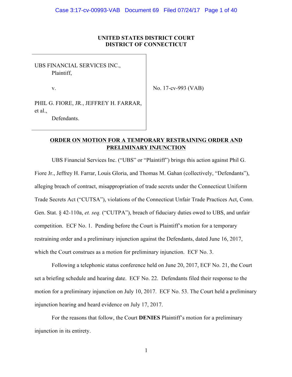 1 United States District Court District of Connecticut