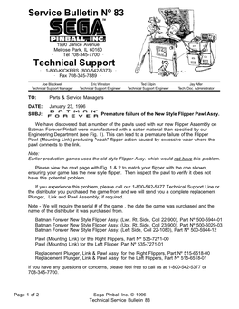 Service Bulletin Nº 83 Technical Support