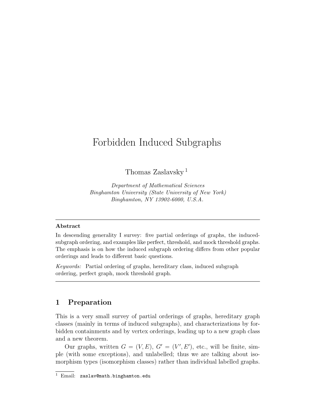 Forbidden Induced Subgraphs