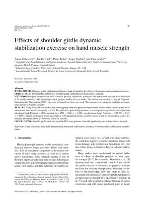 Effects of Shoulder Girdle Dynamic Stabilization Exercise on Hand Muscle Strength