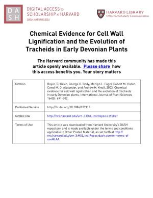 Chemical Evidence for Cell Wall Lignification and the Evolution of Tracheids in Early Devonian Plants