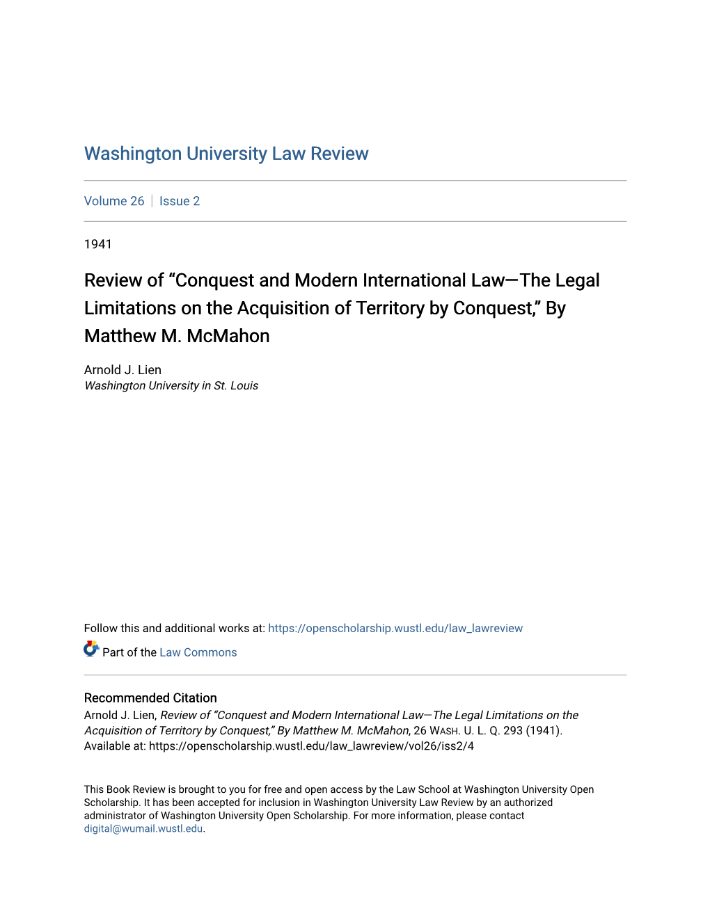 Review of “Conquest and Modern International Law—The Legal Limitations on the Acquisition of Territory by Conquest,” by Matthew M