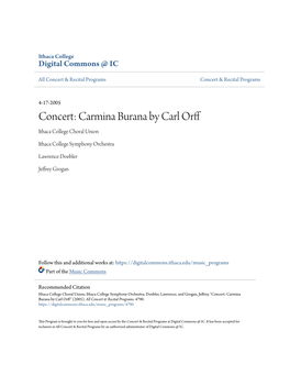 Concert: Carmina Burana by Carl Orff Ithaca College Choral Union