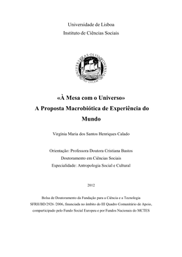 A Proposta Macrobiótica De Experiência Do Mundo