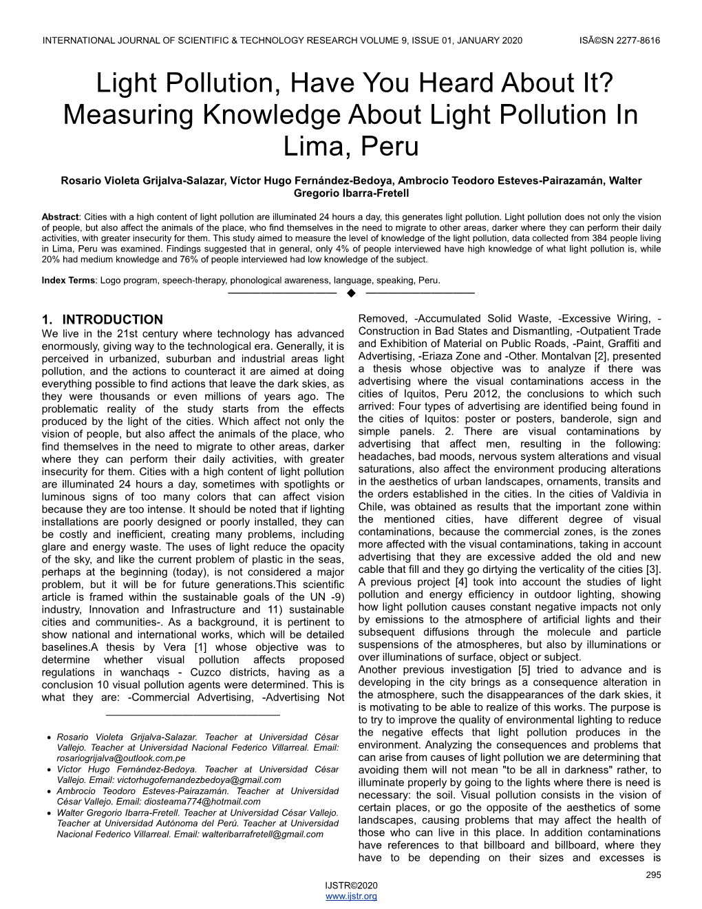 Measuring Knowledge About Light Pollution in Lima, Peru