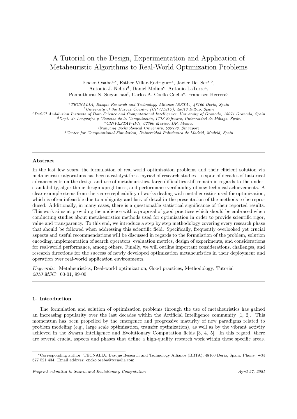 A Tutorial on the Design, Experimentation and Application of Metaheuristic Algorithms to Real-World Optimization Problems