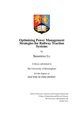 Optimising Power Management Strategies for Railway Traction Systems by Shaofeng Lu