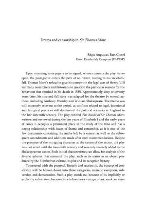 Drama and Censorship in Sir Thomas More