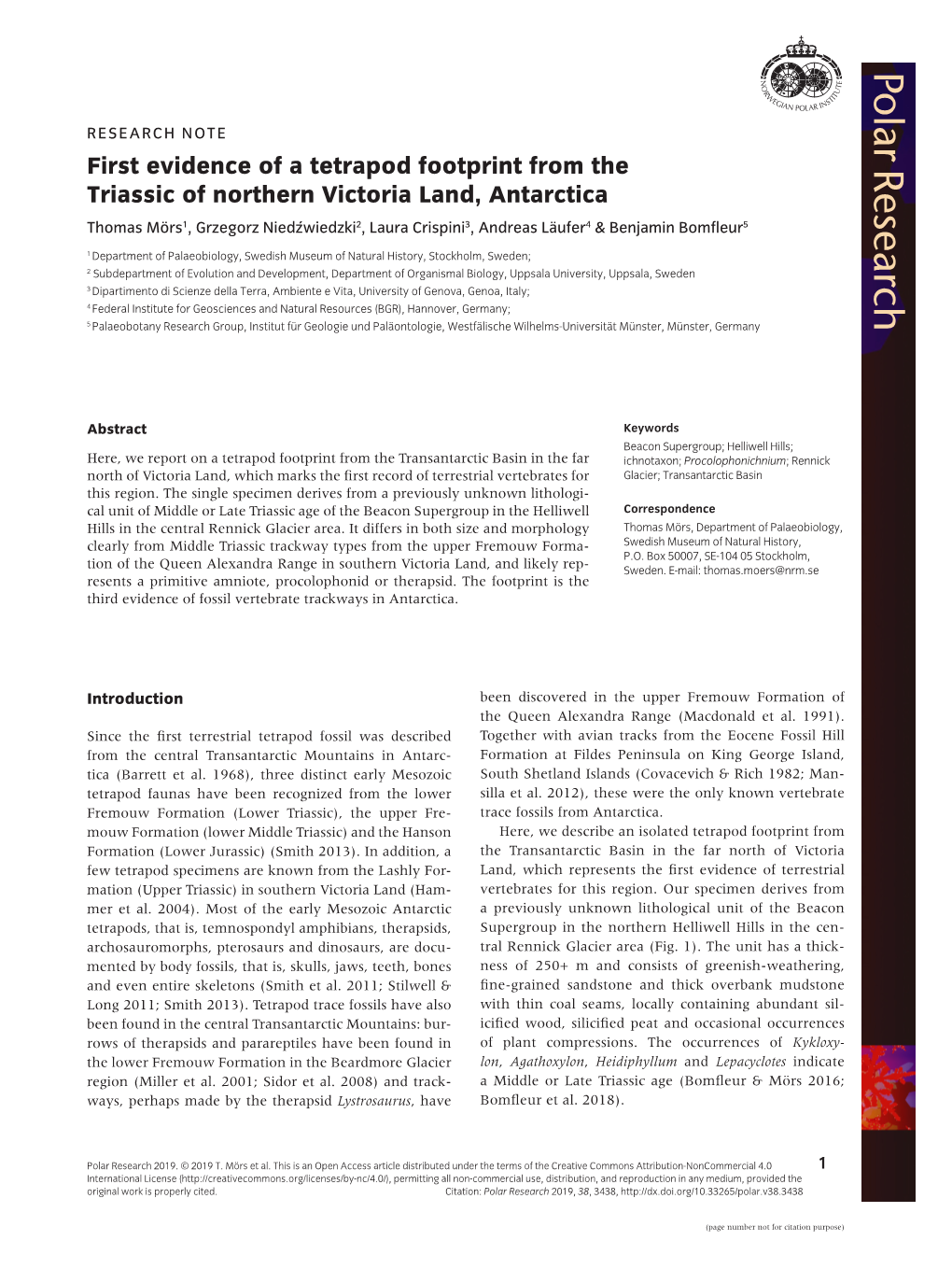 First Evidence of a Tetrapod Footprint from the Triassic of Northern Victoria Land, Antarctica