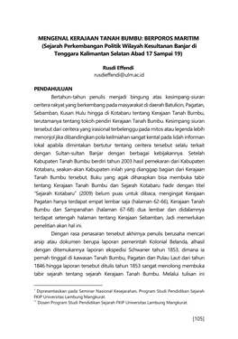 MENGENAL KERAJAAN TANAH BUMBU: BERPOROS MARITIM : (Sejarah Perkembangan Politik Wilayah Kesultanan Banjar Di Tenggara Kalimantan Selatan Abad 17 Sampai 19) *