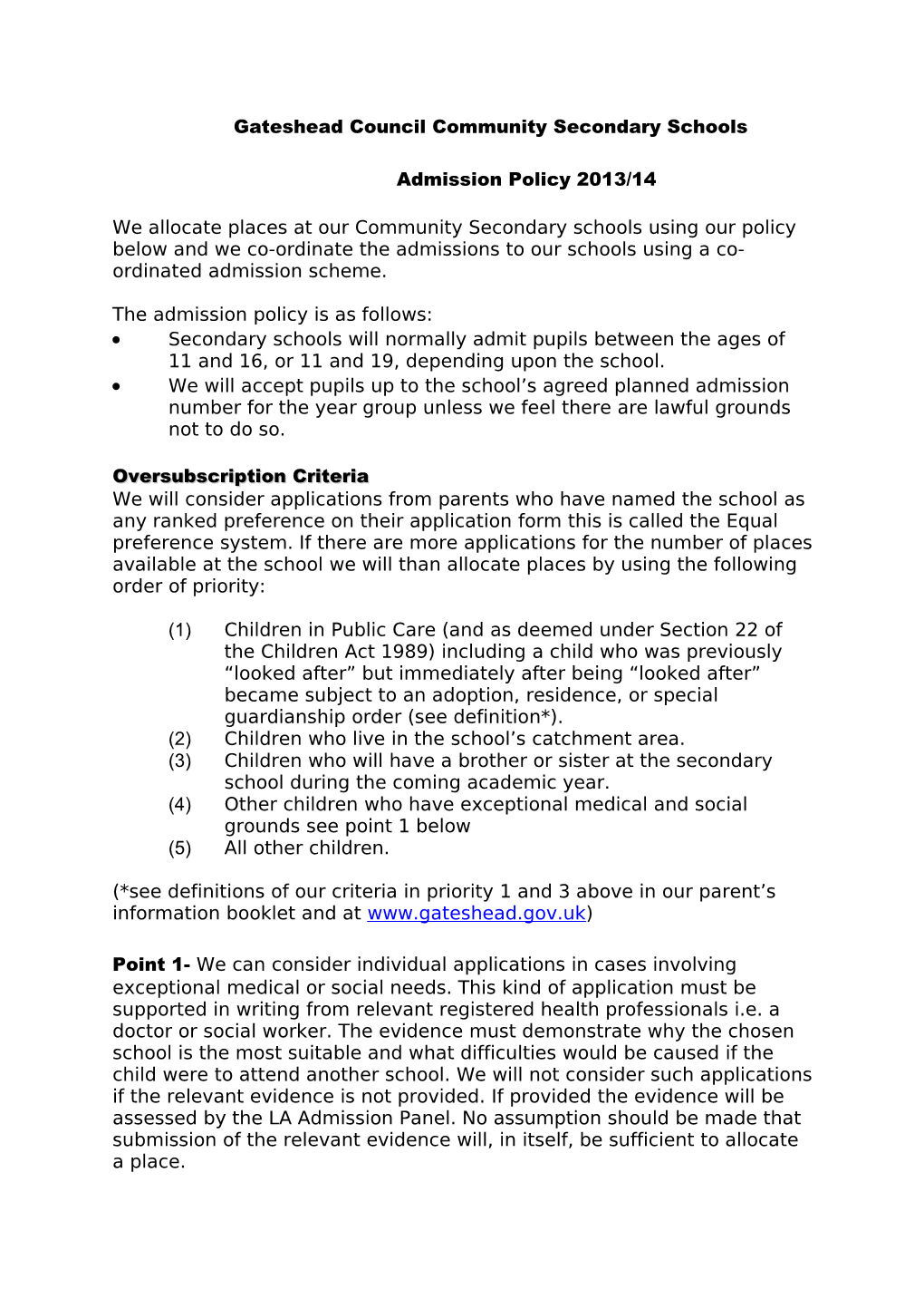 Gateshead Council Community Secondary Schools