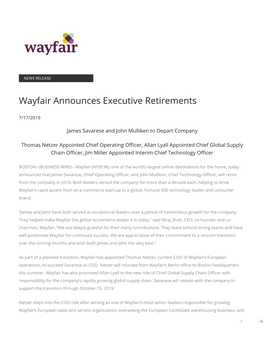 Wayfair Announces Executive Retirements