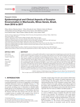 Epidemiological and Clinical Aspects of Scorpion Envenomation in Machacalis, Minas Gerais, Brazil, from 2016 to 2017