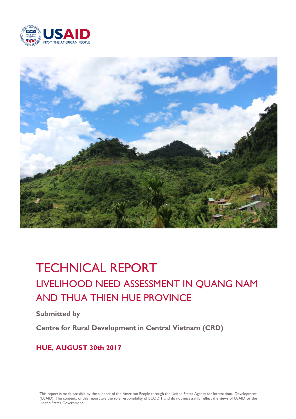 Technical Report Livelihood Need Assessment in Quang Nam and Thua Thien Hue Province