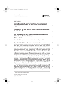 EDITORIAL Defining, Measuring, and Facilitating Intercultural Learning: a Conceptual Introduction to the Intercultural Education Double 5 Supplement