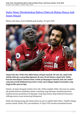 Sadio Mane Membuktikan Bahwa Dakwah Bukan Hanya Jadi Imam Masjid - 04-26-2020 by Hasna Azmi Fadhilah - Alif.ID