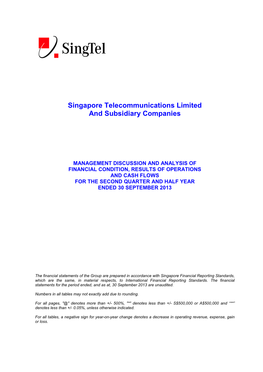 Singapore Telecommunications Limited and Subsidiary Companies