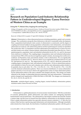 Research on Population-Land-Industry Relationship Pattern in Underdeveloped Regions: Gansu Province of Western China As an Example
