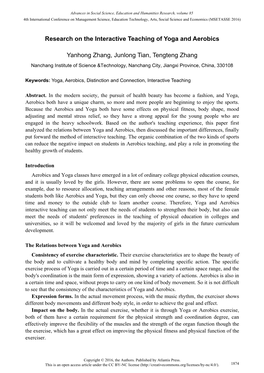 Research on the Interactive Teaching of Yoga and Aerobics Yanhong Zhang, Junlong Tian, Tengteng Zhang
