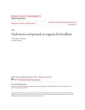 Hydroxyazo Compounds As Reagents for Beryllium Laurie Murray Grennan Iowa State University