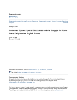 Contested Spaces: Spatial Discourses and the Struggle for Power in the Early Modern English Empire