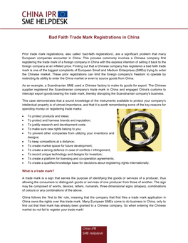 Bad Faith Trade Mark Registrations in China